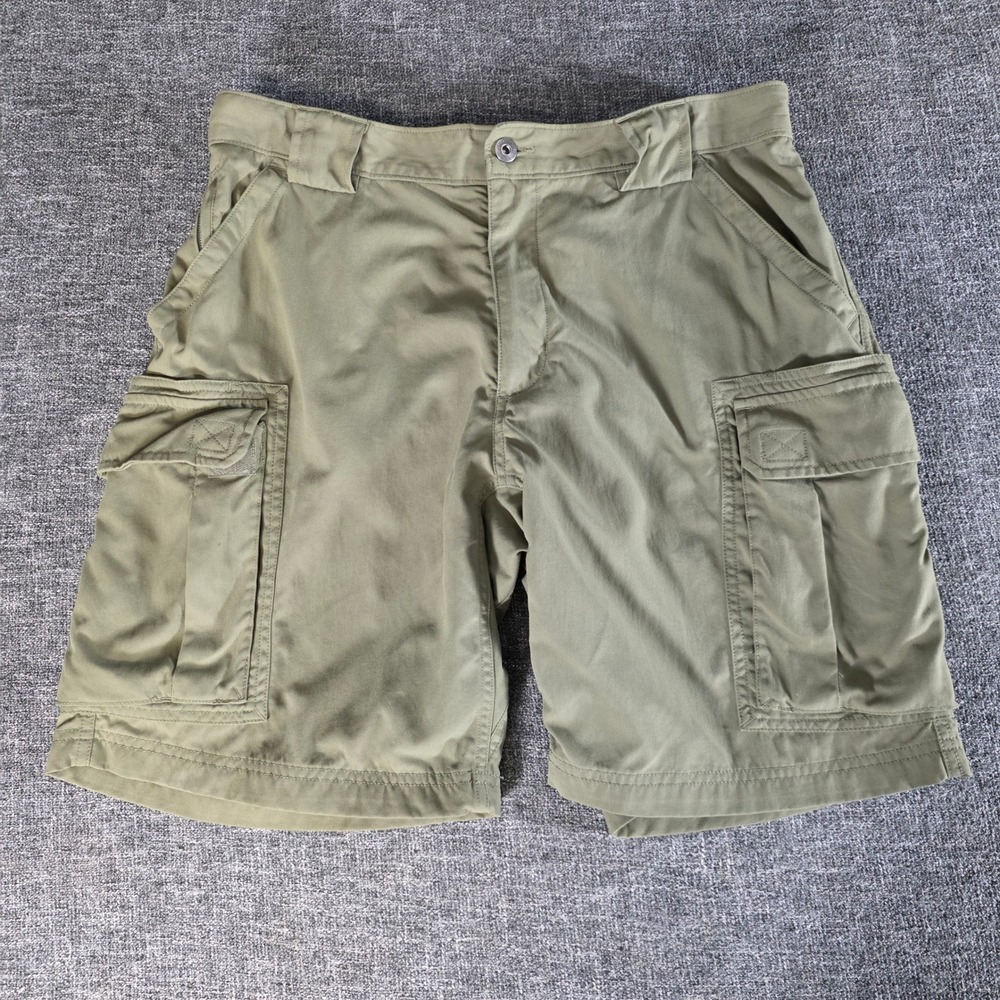 Duluth Trading Co Dry on the Fly Cargo Shorts Mens L Green 9" Nylon Hiking 59312
